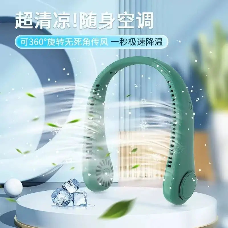 3000Mah Hanging Neck Fan Portable Bladeless Mini USB Rechargeable Mute LED Digital Display Electric Fan Summer Air Cooler ﻿