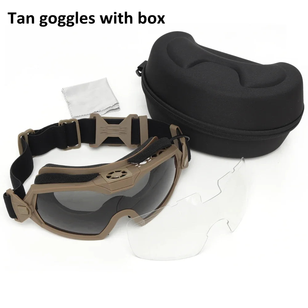 Tactical Glasses with Micro Fan anti Fog Hunting Paintball Transparent Lens Motorcycle Goggle Airsoft Hiking Eyewear