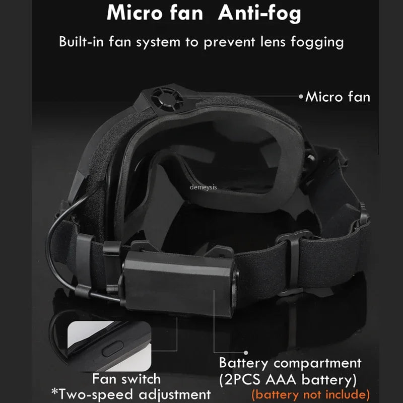Tactical Glasses with Micro Fan anti Fog Hunting Paintball Transparent Lens Motorcycle Goggle Airsoft Hiking Eyewear
