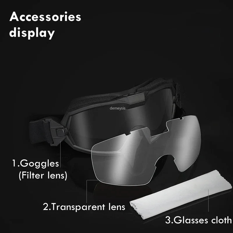 Tactical Glasses with Micro Fan anti Fog Hunting Paintball Transparent Lens Motorcycle Goggle Airsoft Hiking Eyewear