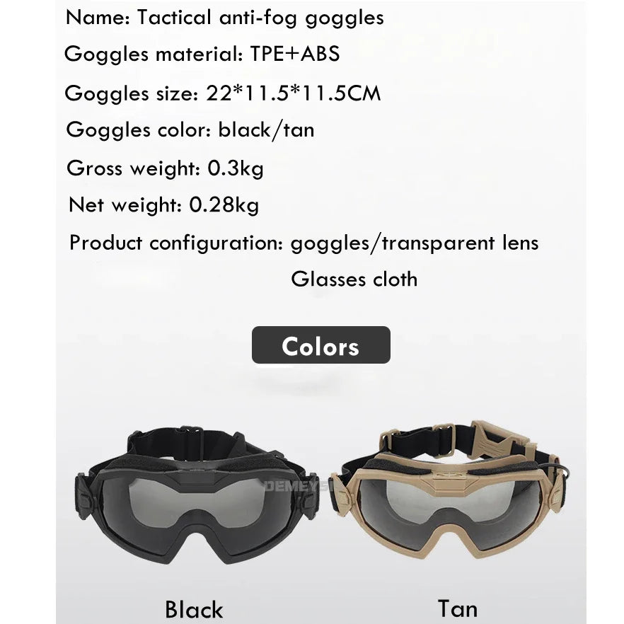 Tactical Glasses with Micro Fan anti Fog Hunting Paintball Transparent Lens Motorcycle Goggle Airsoft Hiking Eyewear