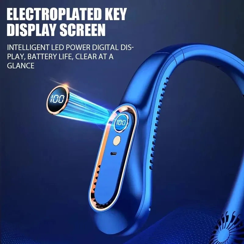 3000Mah Hanging Neck Fan Portable Bladeless Mini USB Rechargeable Mute LED Digital Display Electric Fan Summer Air Cooler ﻿