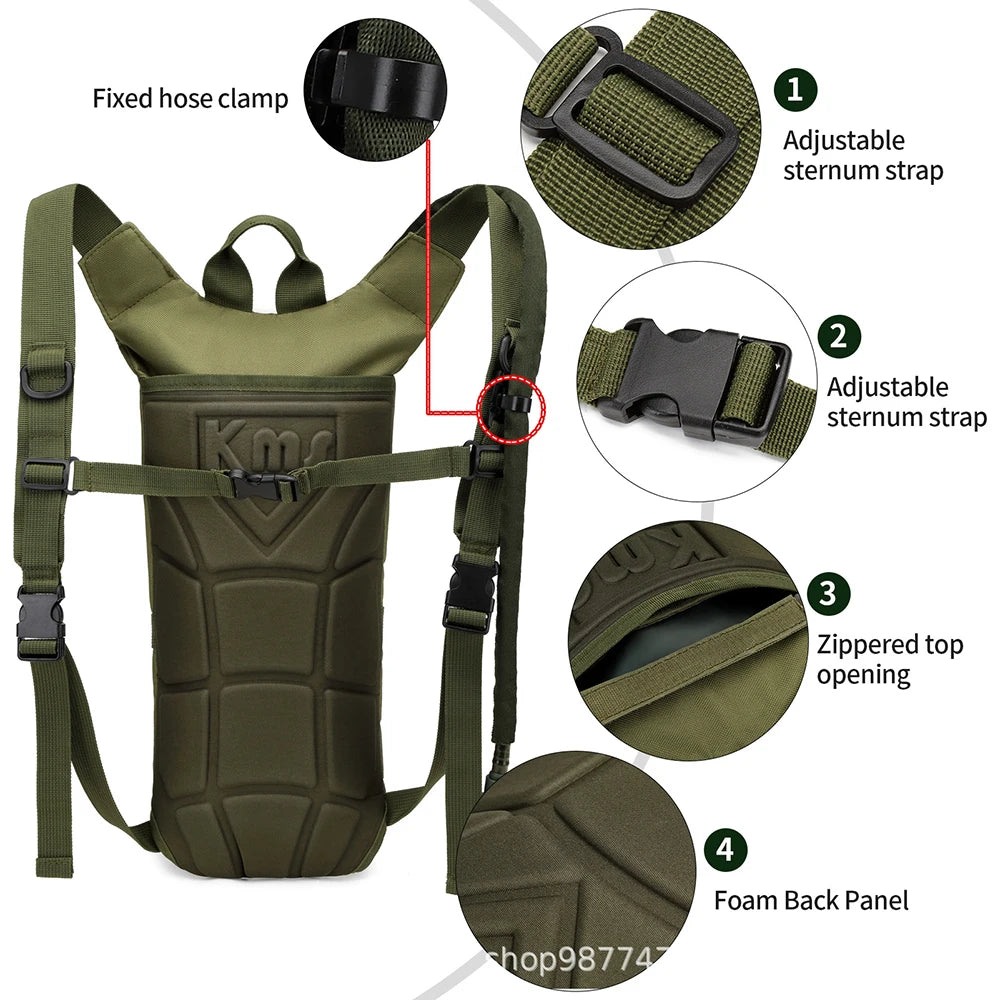 Tactical Hydration Pack Backpack Water-Proof Nylon Water Bag with 3 Liter Bladder for Hiking Cycling Climbing
