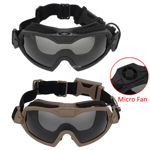Tactical Glasses with Micro Fan anti Fog Hunting Paintball Transparent Lens Motorcycle Goggle Airsoft Hiking Eyewear