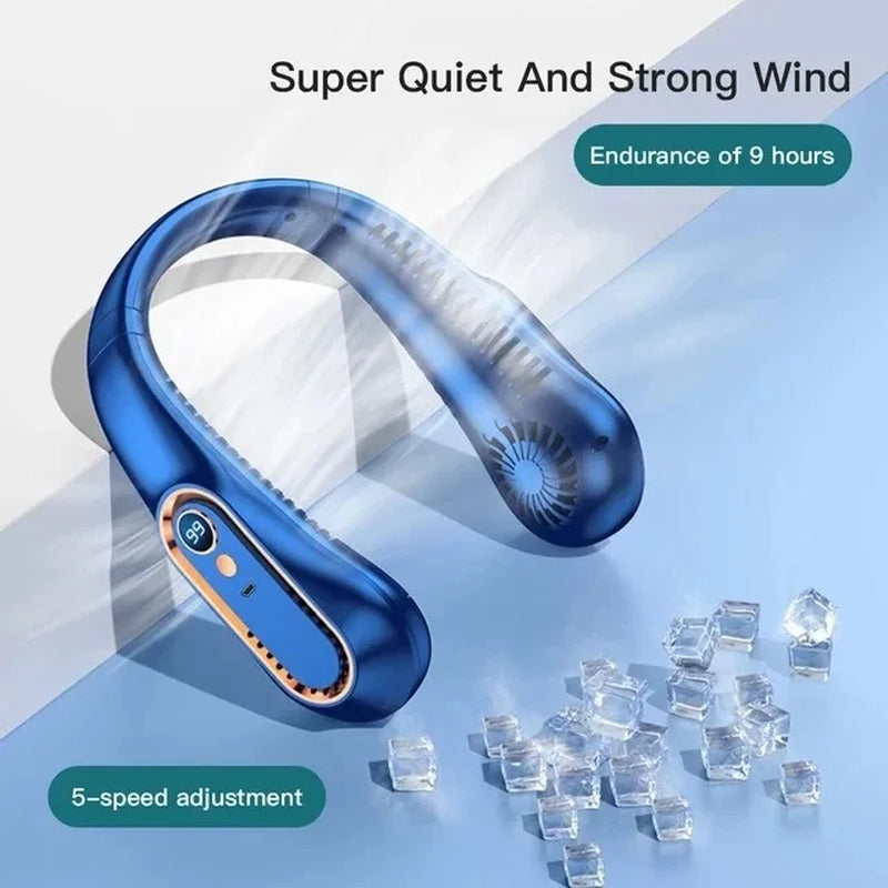 3000Mah Hanging Neck Fan Portable Bladeless Mini USB Rechargeable Mute LED Digital Display Electric Fan Summer Air Cooler ﻿