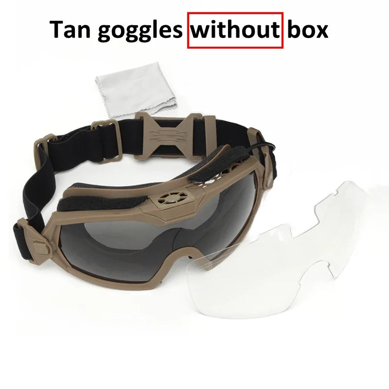 Tactical Glasses with Micro Fan anti Fog Hunting Paintball Transparent Lens Motorcycle Goggle Airsoft Hiking Eyewear