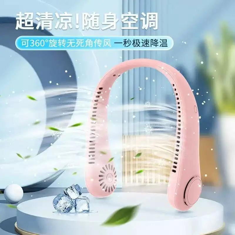 3000Mah Hanging Neck Fan Portable Bladeless Mini USB Rechargeable Mute LED Digital Display Electric Fan Summer Air Cooler ﻿