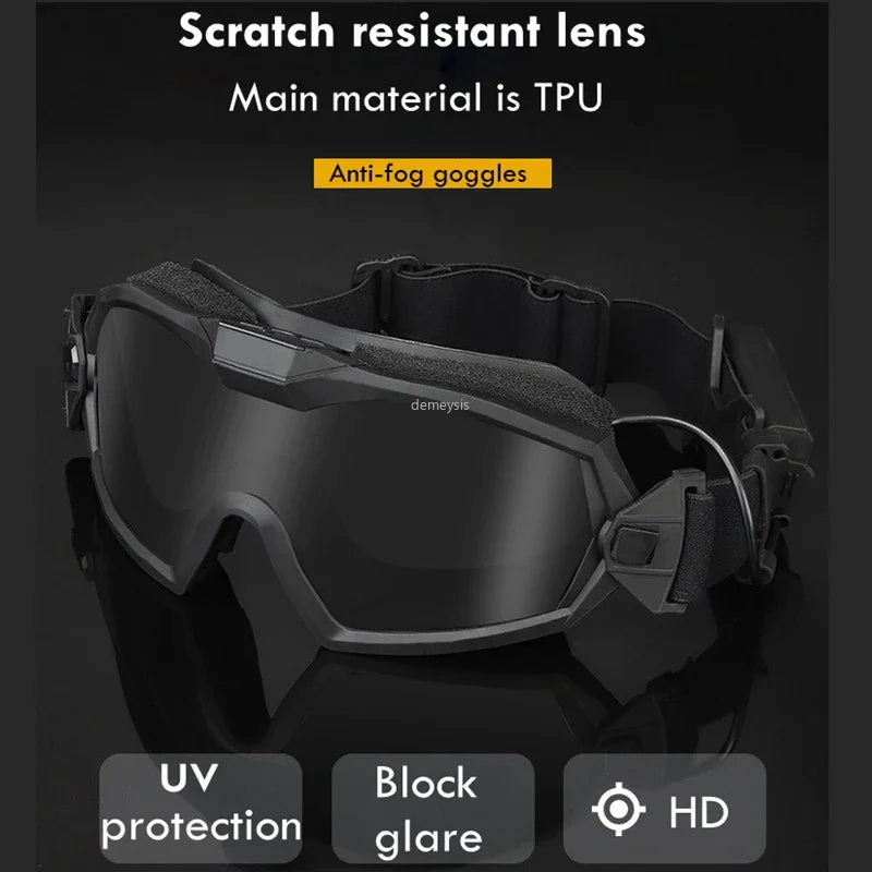 Tactical Glasses with Micro Fan anti Fog Hunting Paintball Transparent Lens Motorcycle Goggle Airsoft Hiking Eyewear