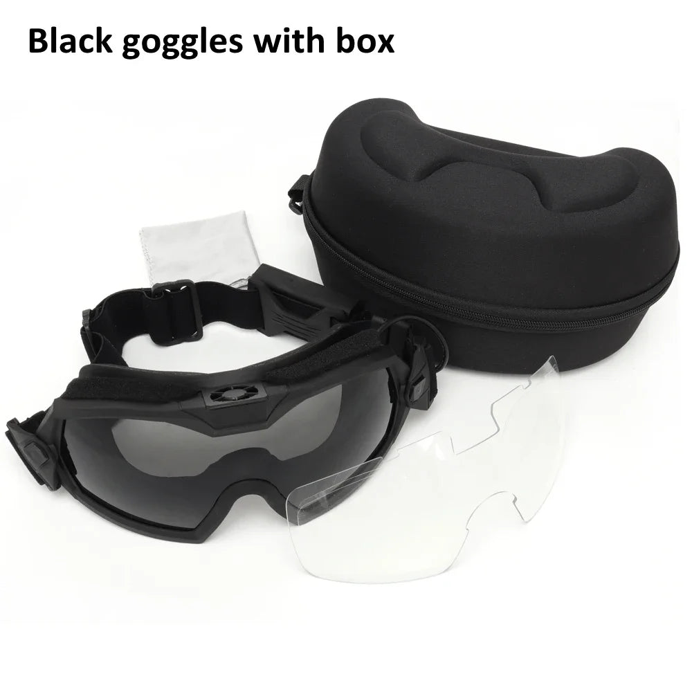 Tactical Glasses with Micro Fan anti Fog Hunting Paintball Transparent Lens Motorcycle Goggle Airsoft Hiking Eyewear
