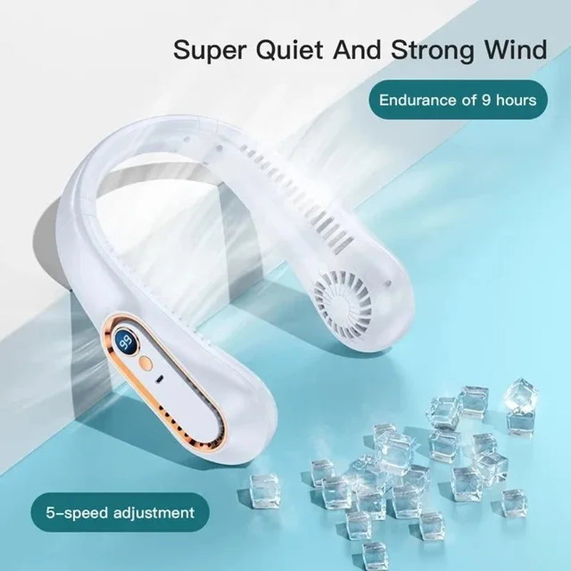 3000Mah Hanging Neck Fan Portable Bladeless Mini USB Rechargeable Mute LED Digital Display Electric Fan Summer Air Cooler ﻿