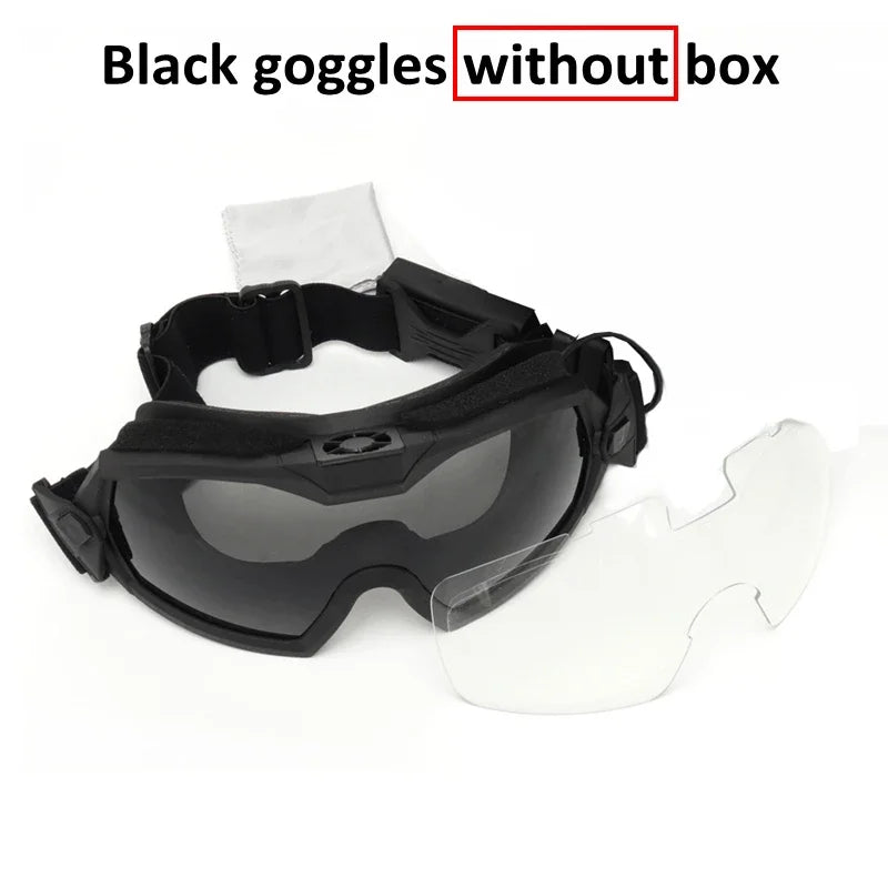 Tactical Glasses with Micro Fan anti Fog Hunting Paintball Transparent Lens Motorcycle Goggle Airsoft Hiking Eyewear