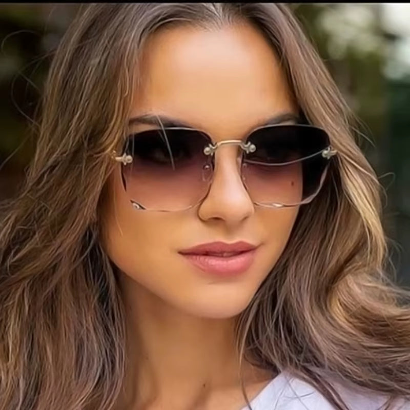 3PCS Square Rimless Sunglasses Women Luxury Brand Designer Summer Red Glasses Fashion Sun Glasses for Men UV400 Shades Oculos