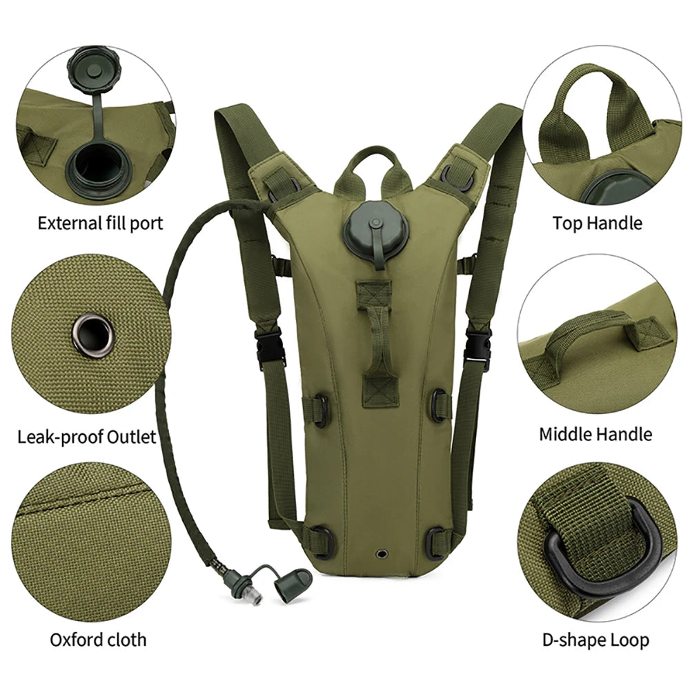 Tactical Hydration Pack Backpack Water-Proof Nylon Water Bag with 3 Liter Bladder for Hiking Cycling Climbing